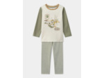 Pyjama écru et vert kaki en velours imprimé chien Garçon