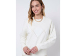 Pull épais en mélange laine uni décoré ECRU Femme