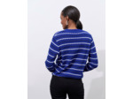 Pull fin en mélange coton rayé BLEU Femme