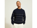 Pull col rond rayé - Bleu moyen
