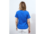T-Shirt manches coude 100% coton uni décoré BLEU Femme