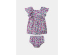 Robe et bloomer imprimé fleuri à manches volantes Bébé Fille
