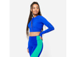 crop top manches longues femme, bleu imprimé