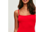 Top débardeur rouge en pointelle à nœuds satinés