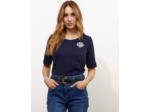 T-Shirt manches coude uni décoré MARINE Femme