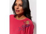 Pull fin uni décoré FUCHSIA Femme