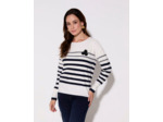 Pull marinière 100% coton rayé BLANC Femme