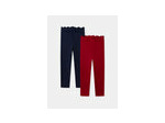 Ensemble de 2 leggings bleu marine à imprimé cœur ou rouges unis pour filles