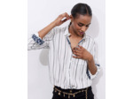Chemisier manches longues rayé BLANC Femme