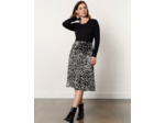 Jupe midi trapèze imprimé léopard NOIR