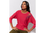 Pull fin uni décoré FUCHSIA Femme