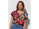 Top manches courtes bi-matière imprimée NOIR Femme