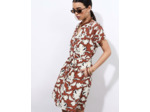 Robe courte imprimé à fleurs MARRON