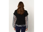 Top manches longues bi-matière uni décoré NOIR Femme