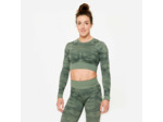 Tee-shirt crop top manches longues femme, vert