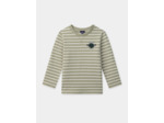 T-shirt vert pâle à rayures blanc et patch dinosaure en manches longues Garçon