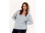 Pull épais court uni BLEU Femme