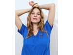 T-Shirt manches coude 100% coton uni décoré BLEU Femme