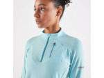 T-shirt 1/2 zip manches longues de running Femme - KIPRUN Run 500 Warm Bleu ciel