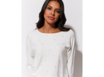 Pull fin uni décoré BLANC Femme