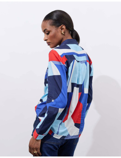 Chemisier manches longues imprimé BLEU Femme