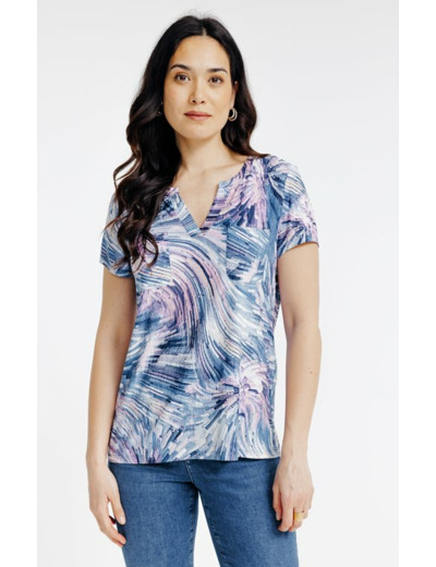 Tee-shirt imprimé col mao et poches