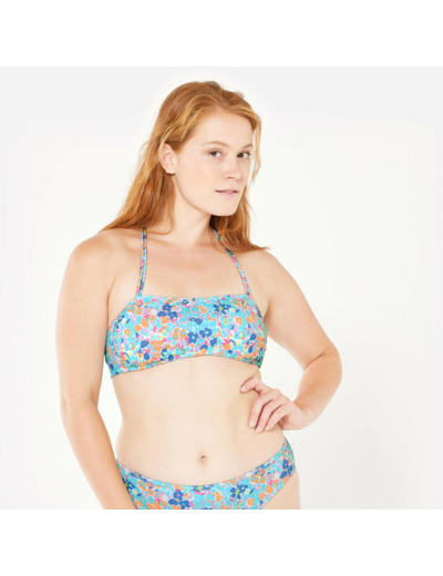 Haut de maillot de bain bandeau surf fleuri Femme - Laura multicolore