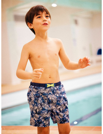 Short de bain bleu imprimé feuilles enfant garçon