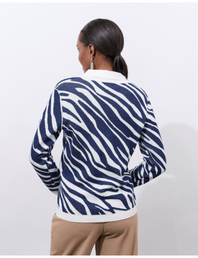 Pull fin jacquard BLEU Femme