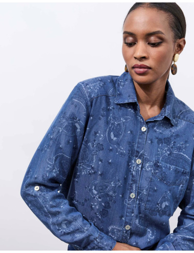 Chemisier manches longues unie BLEU Femme