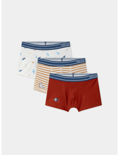 Lot de 3 boxers à rayures, imprimé ou uni Garçon