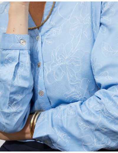 Blouse manches 3/4 unie BLEU Femme