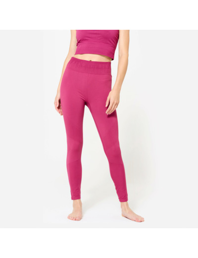 Legging long yoga effet seconde peau taille haute, violet magenta