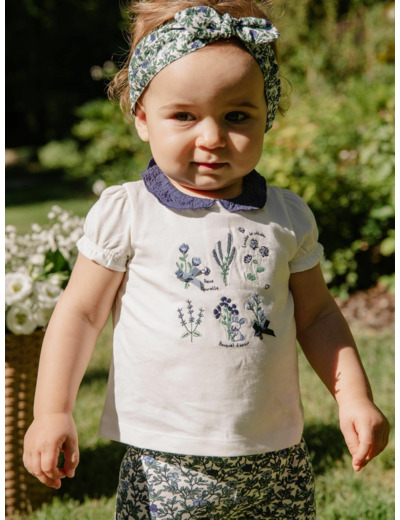 Body T-shirt écru à broderies fleuries