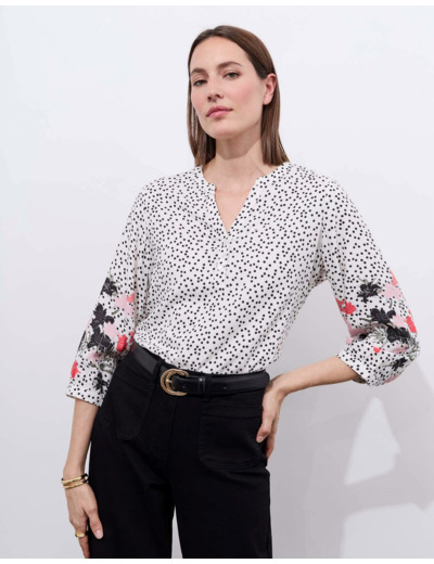 Blouse manches 3/4 imprimée BLANC Femme
