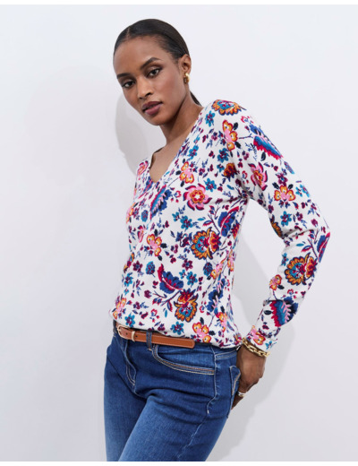 Pull fin imprimé ECRU Femme
