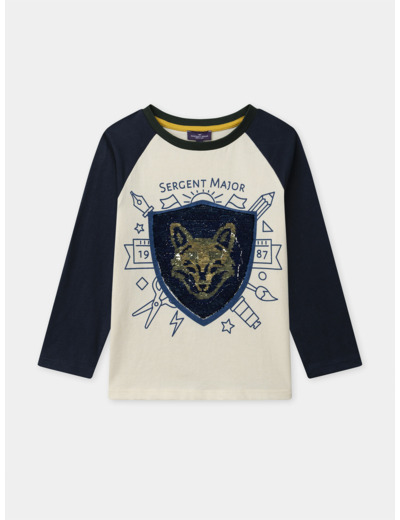 T-shirt écru à sequins et manches longues Garçon