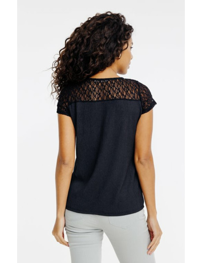 Tee-shirt uni dentelle manches courtes