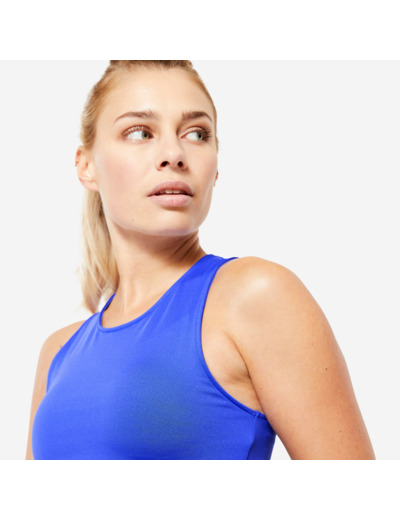 Débardeur crop top fitness femme, bleu