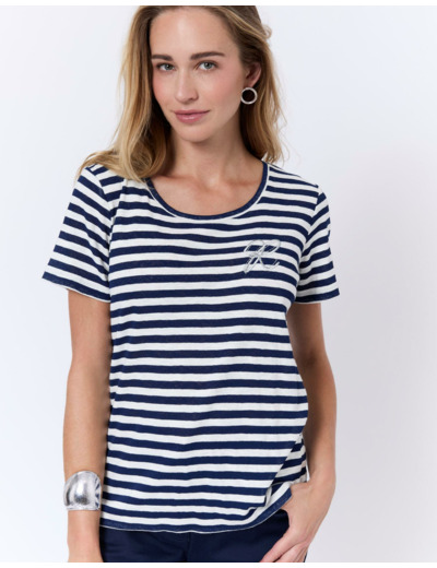 Tee-shirt marinière manches courtes en mélange coton rayé MARINE Femme