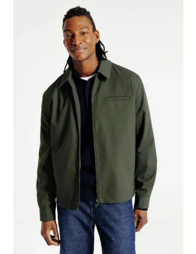 Veste col chemise zippée - Vert Kaki