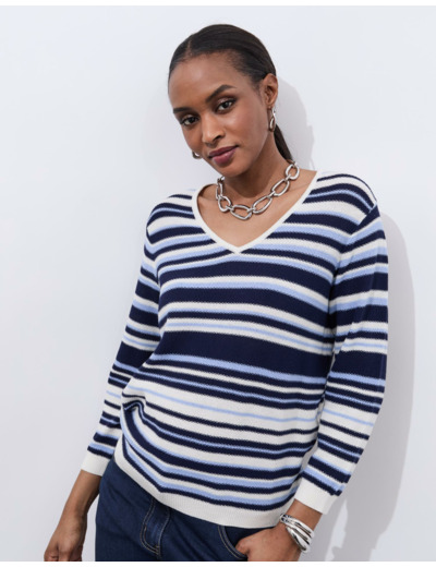 Pull fin rayé BLEU Femme