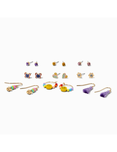 Boucles d’oreilles perlées diverses avec pompons - Lot de 9