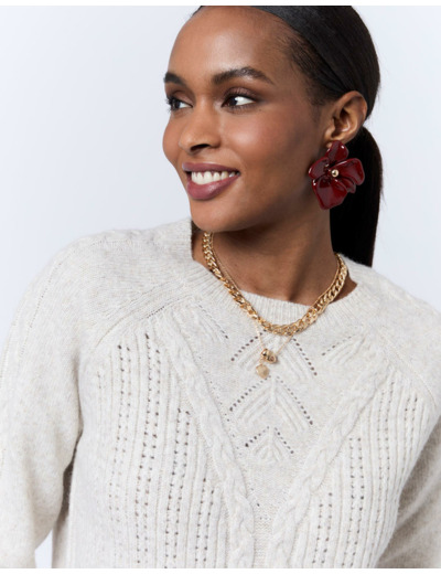 Pull épais en mélange laine uni BEIGE Femme