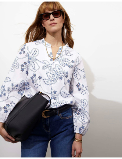 Blouse manches longues imprimé à fleurs BLANC Femme