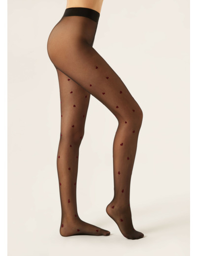 Collant Voile Cœurs Floqués Allover