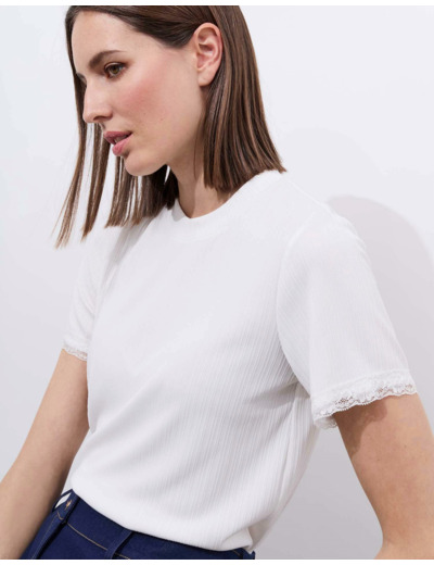 Top manches courtes uni ECRU Femme