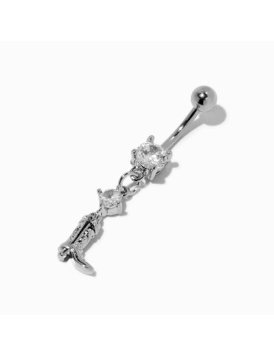 Piercing de nombril 1.6mm botte de cowboy en zircon cubique couleur argentée