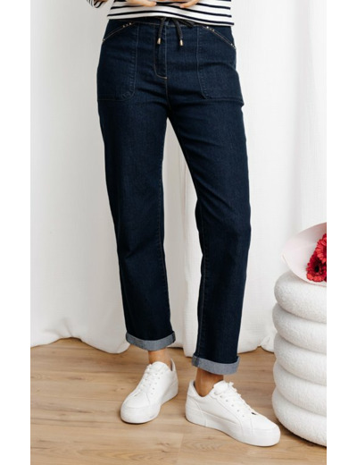 Pantalon jogging denim avec revers