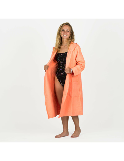 Peignoir de bain compact femme à capuche en microfibre corail